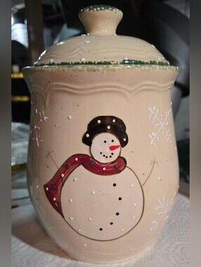 Snowman Stoneware Cookie Jar With Salt And Pepper Shakers
